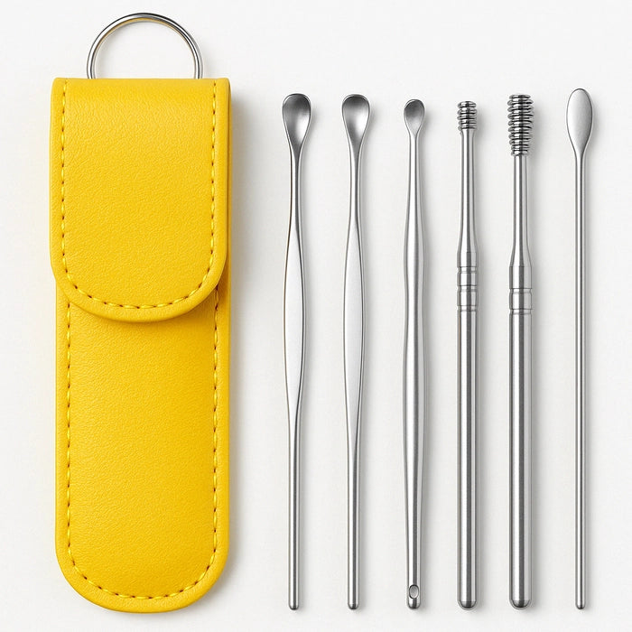 Premium 6-Piece Stainless Steel Spiral Ear Wax Removal Cleaner Tool Set with Holster