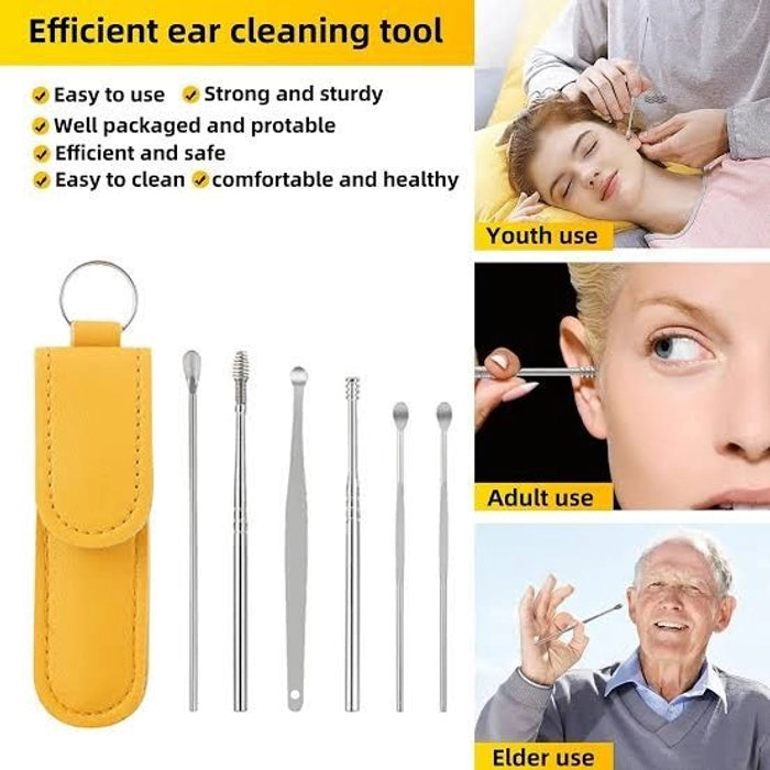 Premium 6-Piece Stainless Steel Spiral Ear Wax Removal Cleaner Tool Set with Holster