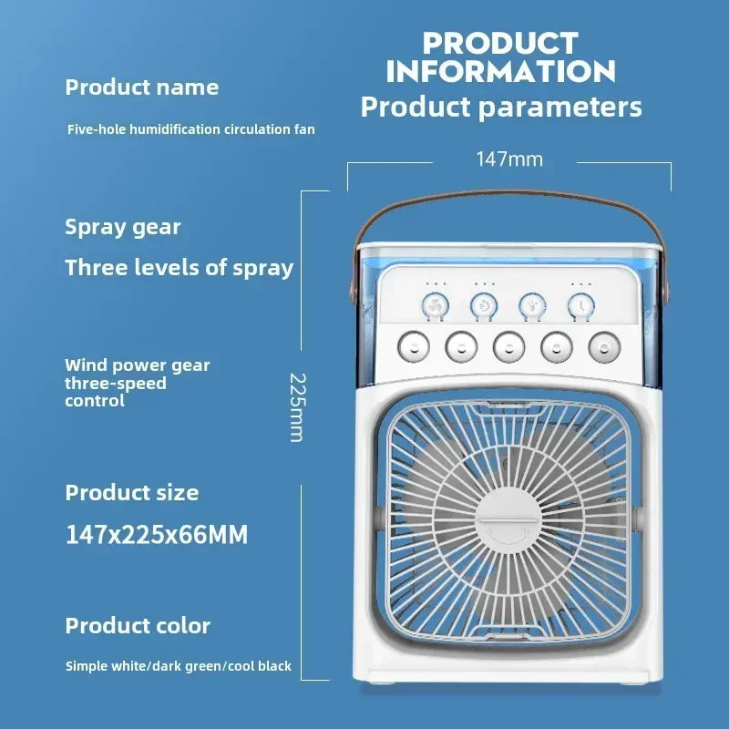 Compact 3-in-1 Portable AC Air Cooler Fan, Humidifier, LED Night Light