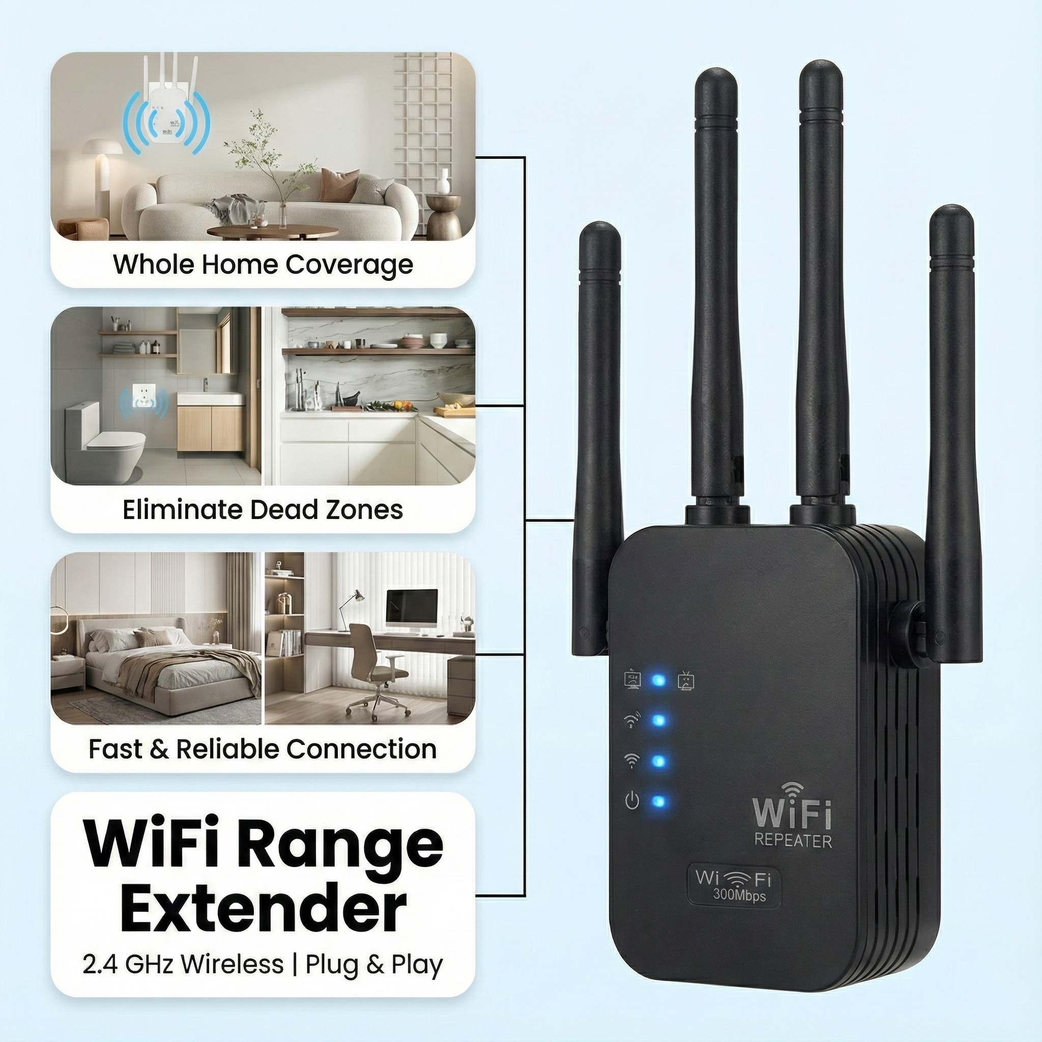 WiFi Range Extender 300Mbps (4 Antennas) | Long Range WiFi Extender