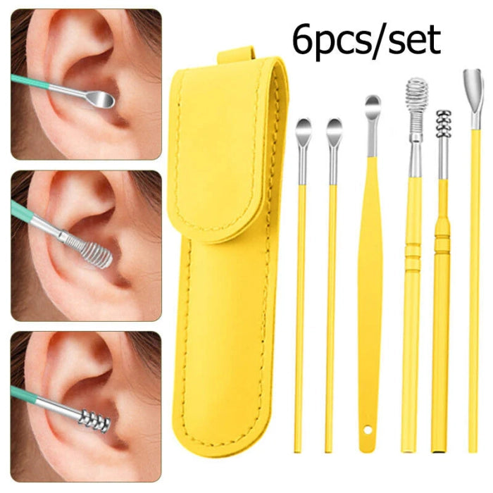 Premium 6-Piece Stainless Steel Spiral Ear Wax Removal Cleaner Tool Set with Holster