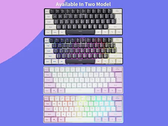 SAMA 60% RGB Compact Gaming Keyboard - 61 Keys, Waterproof, Anti-Ghosting, White Purple